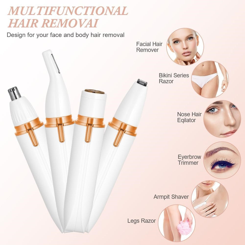 RASOIO ELETTRICO DONNA 4 IN 1 INDOLORE RICARICABILE PORTATILE DEPILATORE PER VISO CORPO