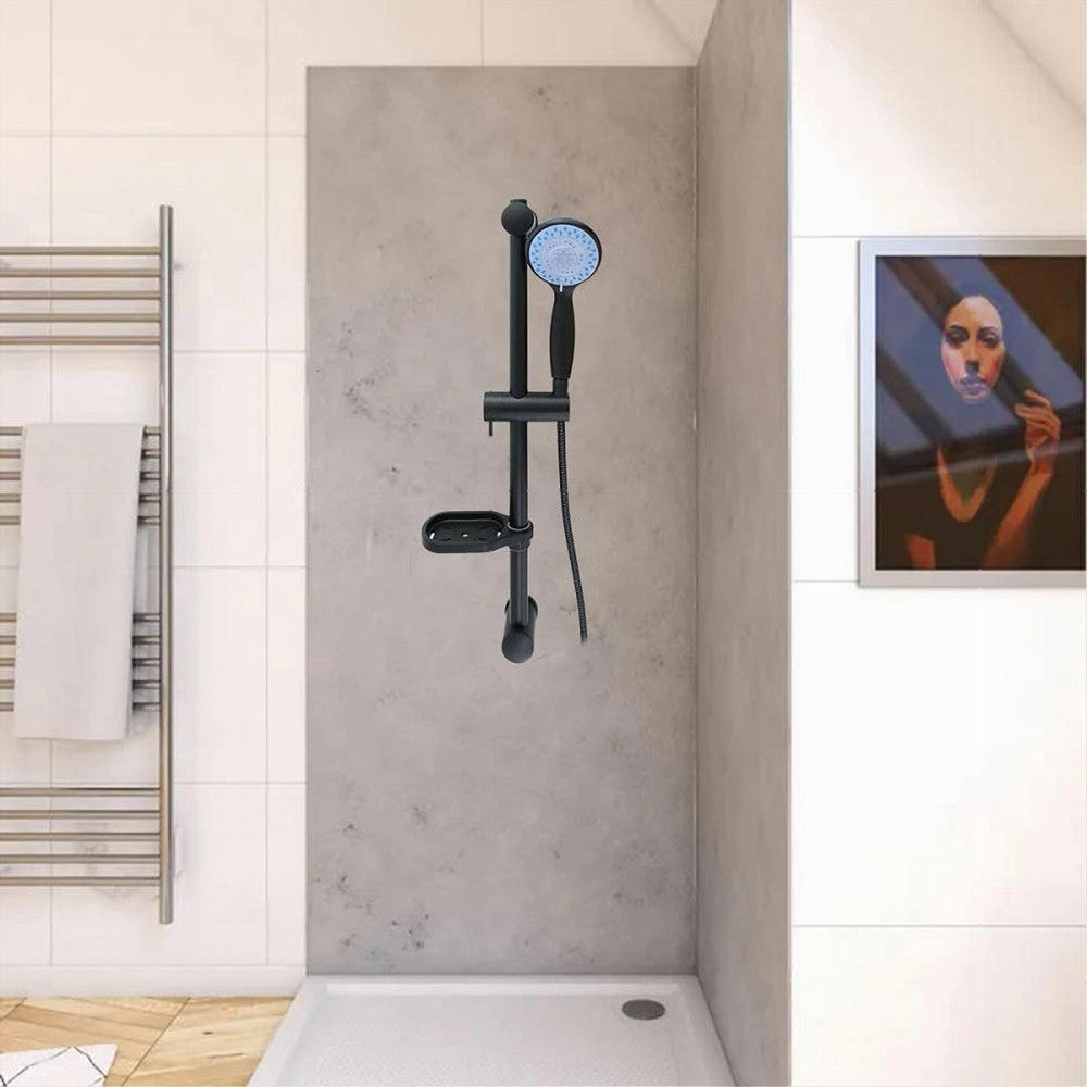 SALISCENDI COLONNA DOCCIA NERO SOFFIONE MULTIGETTO MENSOLA PORTA SAPONE BAGNO 87494
