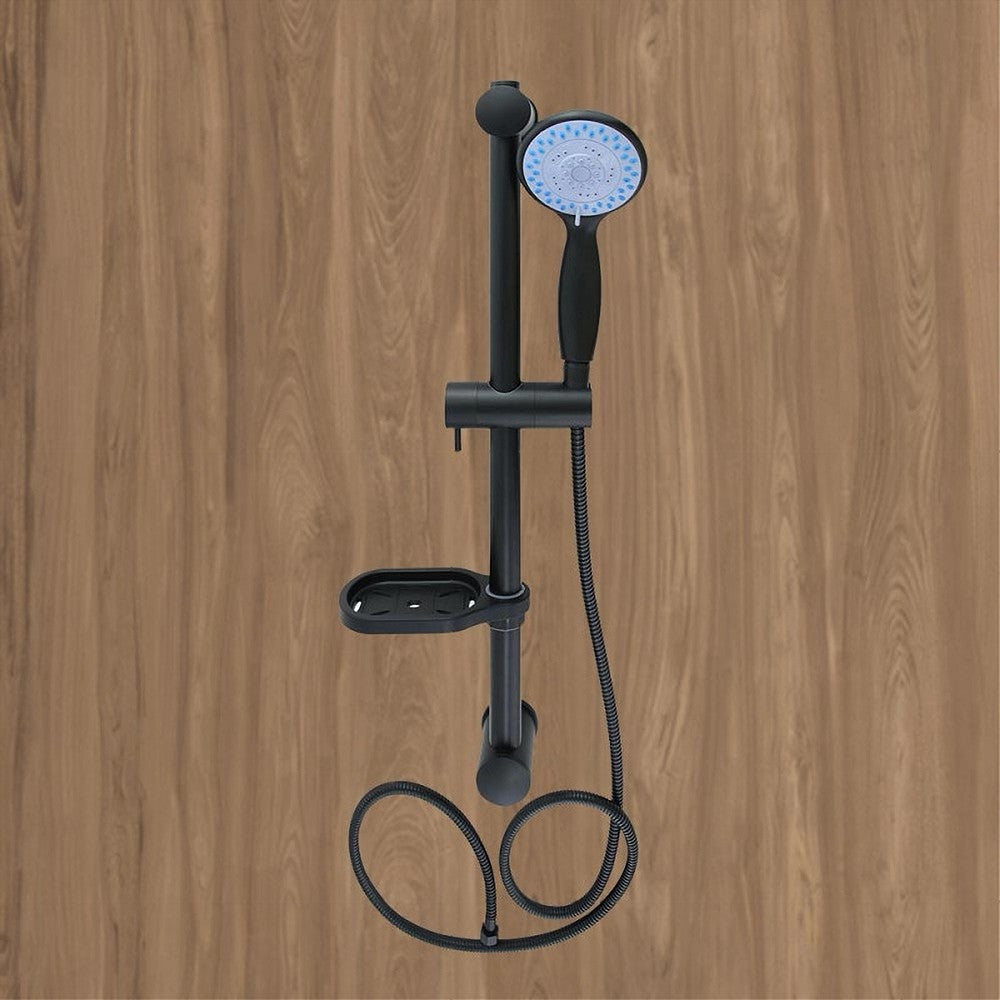 SALISCENDI COLONNA DOCCIA NERO SOFFIONE MULTIGETTO MENSOLA PORTA SAPONE BAGNO 87494