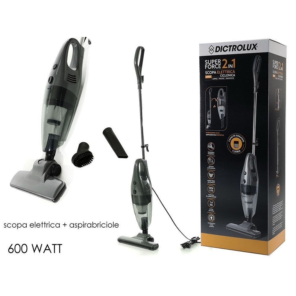 SCOPA ELETTRICA CICLONICA SENZA SACCO ASPIRABRICIOLE PORTATILE 2IN1 600W SERBATOIO DA 1LT