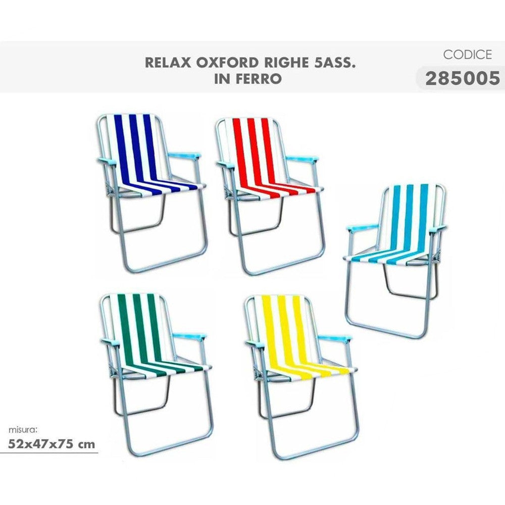 SEDIA GIARDINO RELAX BASSA PIEGHEVOLE IN FERRO TESSUTO OXFORD DECORO RIGHE 5 COLORI 285005