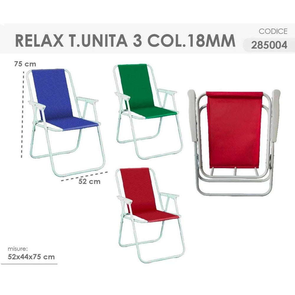 SEDIA RELAX SPIAGGINA MARE GIARDINO IN ACCIAIO PIEGHEVOLE CAMPEGGIO TINTA UNITA 285004
