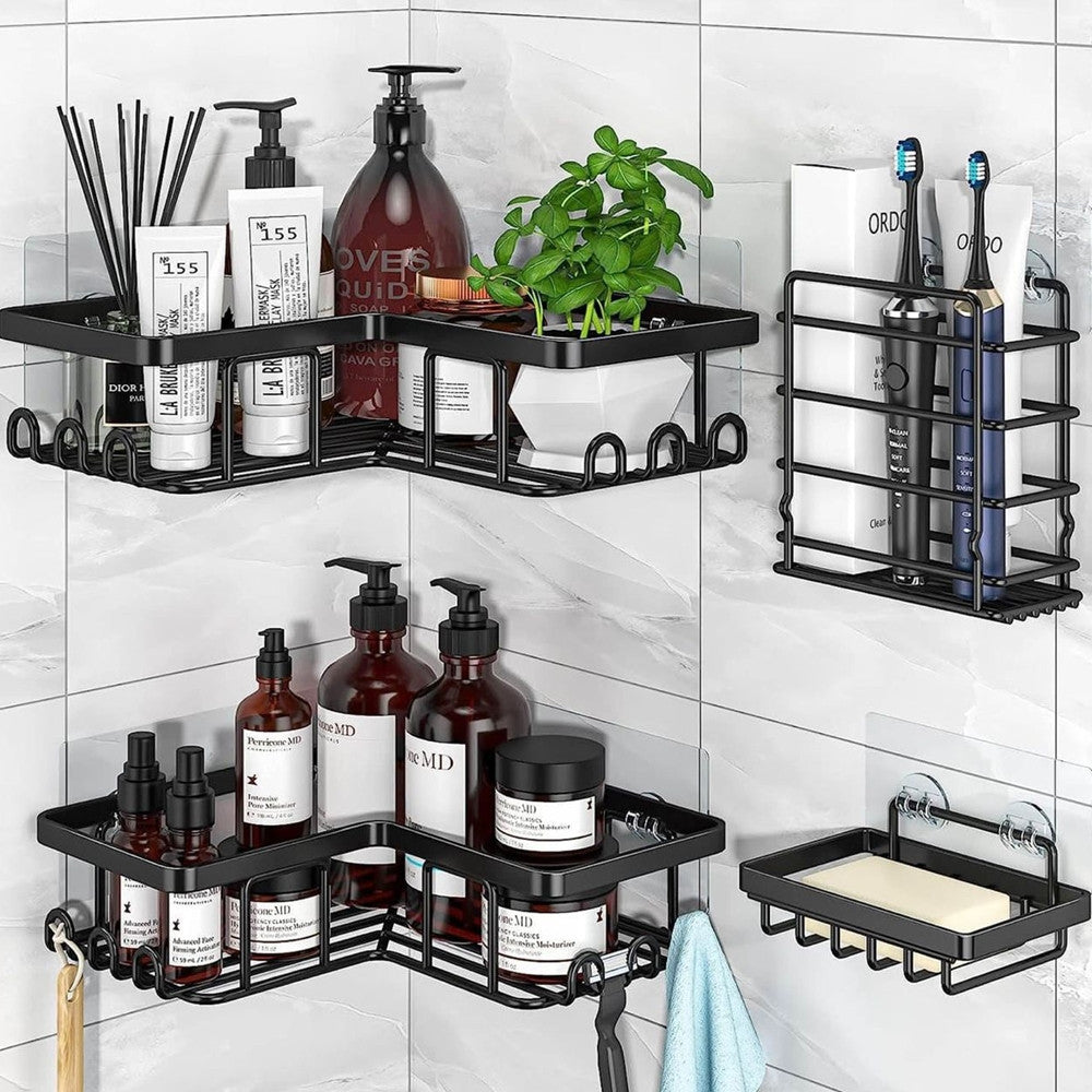 SET 4PZ MENSOLE PORTAOGGETTI ANGOLARI PORTASAPONE IN ACCIAIO AUTOADESIVO PER BAGNO DOCCIA