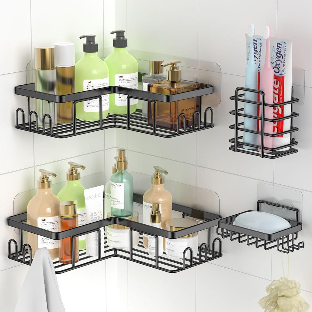 SET 4PZ MENSOLE PORTAOGGETTI ANGOLARI PORTASAPONE IN ACCIAIO AUTOADESIVO PER BAGNO DOCCIA