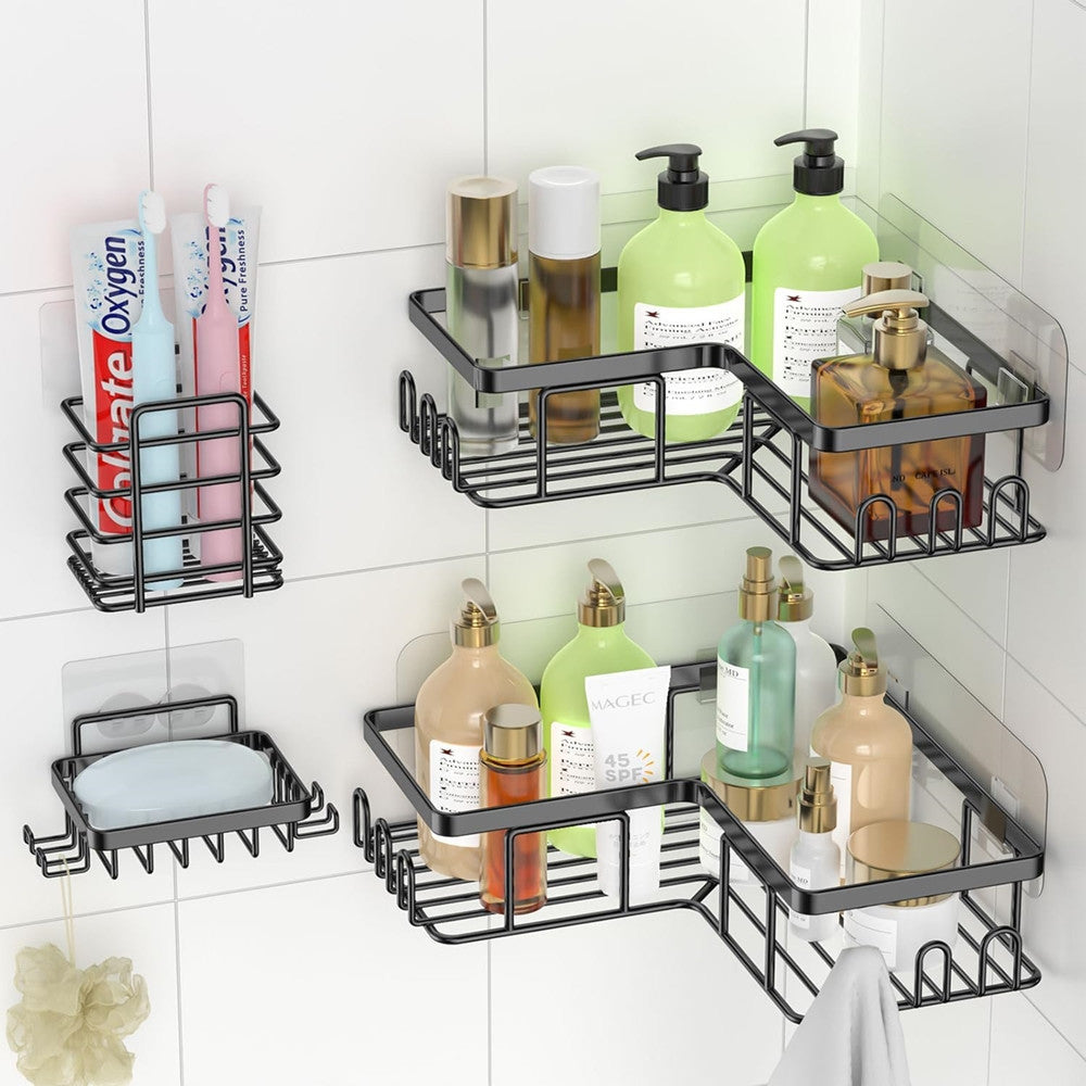 SET 4PZ MENSOLE PORTAOGGETTI ANGOLARI PORTASAPONE IN ACCIAIO AUTOADESIVO PER BAGNO DOCCIA