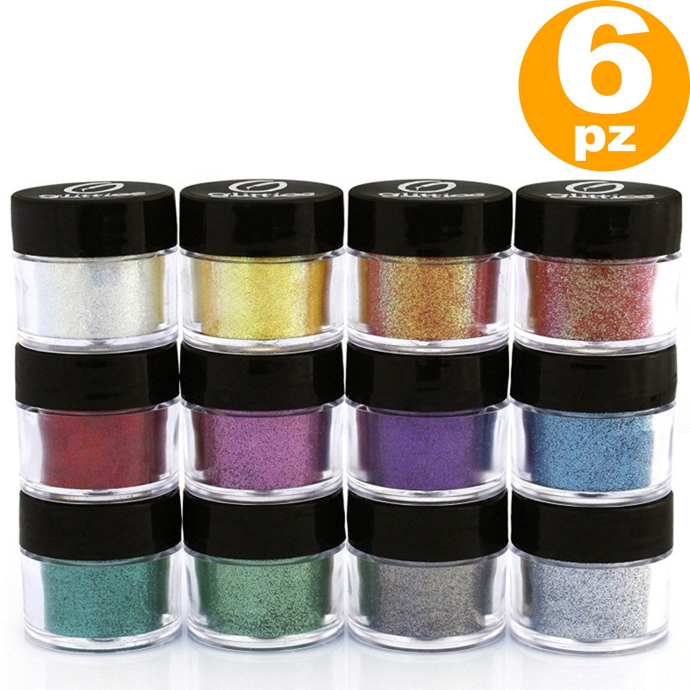 SET 6 BARATTOLI PORPORINA GLITTER NAIL ART GRANA FINE BRILLANTINI DECORAZIONI