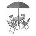 SET GIARDINO SHARM TAVOLO CON RIPIANO VETRO 70X70CM 4 SEDIE PIEGHEVOLI OMBRELLONE PARASOLE