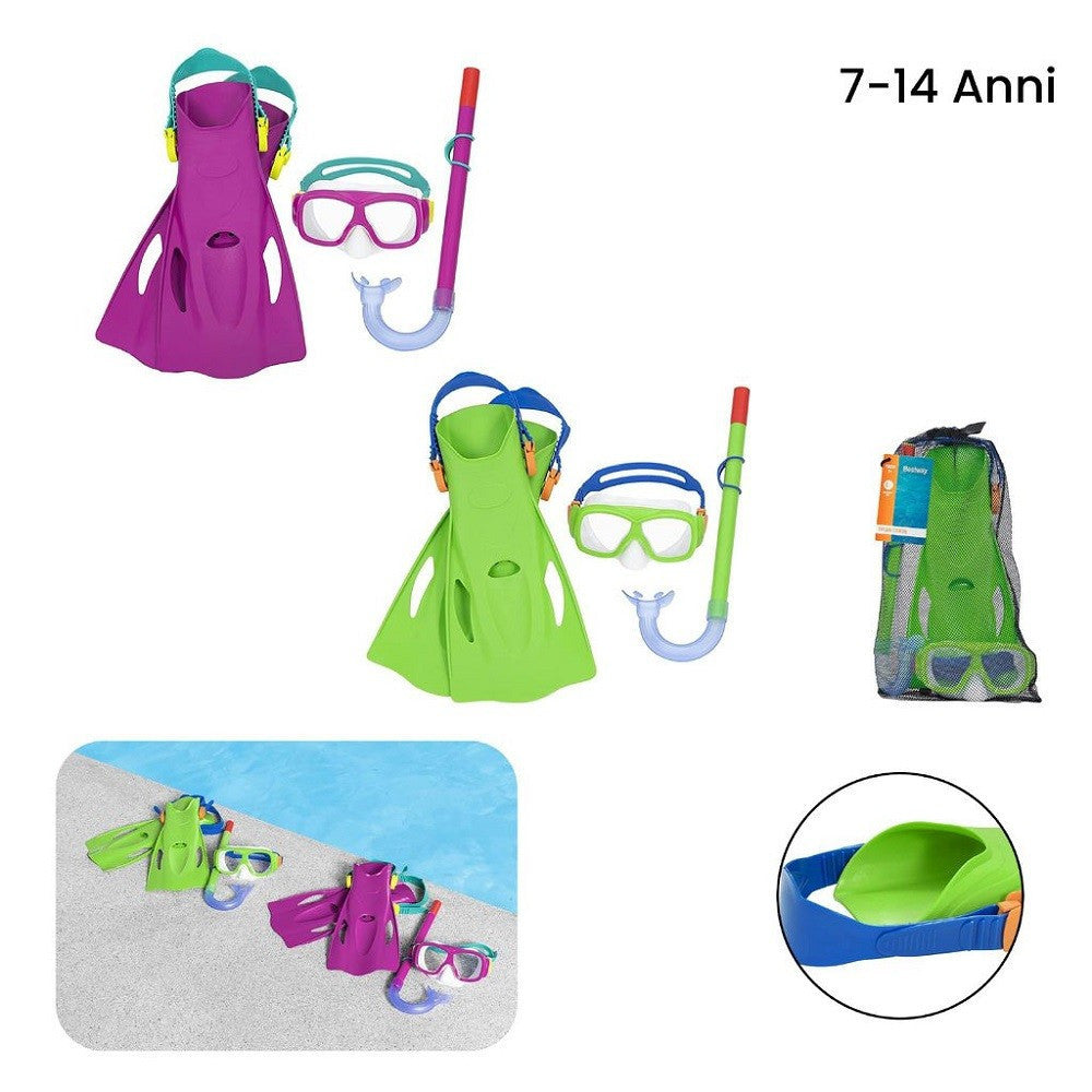 SET MASCHERA BOCCAGLIO PINNE SNORKELING FREESTYLE 7-14 ANNI PISCINA MARE 25019