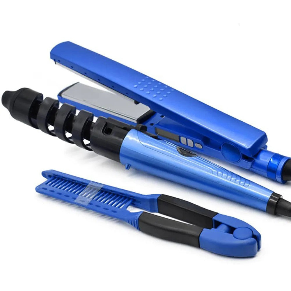 SET PIASTRA 3IN1 PER CAPELLI IN NANO TITANIO CERAMICA CON FERRO ARRICCIACAPELLI PETTINE