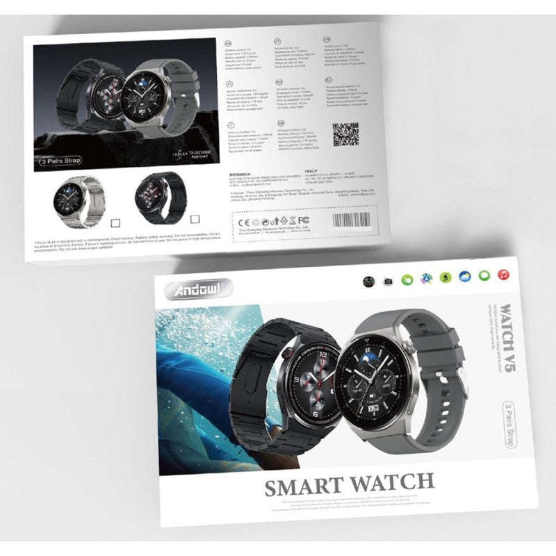 SMARTWATCH OROLOGIO INTELLIGENTE V5 CON 3 CINTURINI TOUCH SCREEN BATTERIA DA 170 MAH