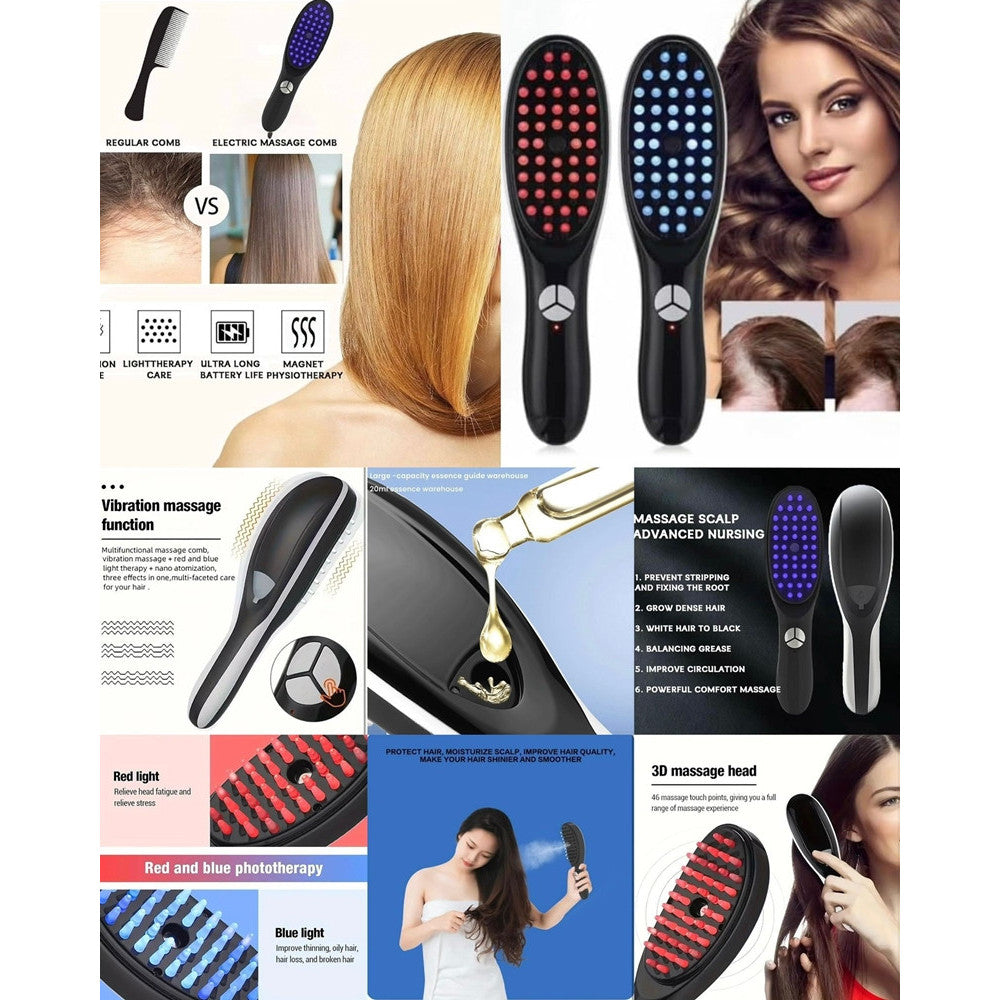 SPAZZOLA ELETTRICA VIBRANTE LED VAPORE MULTIFUNZIONALE PER CRESCITA CAPELLI MASSAGGIATORE