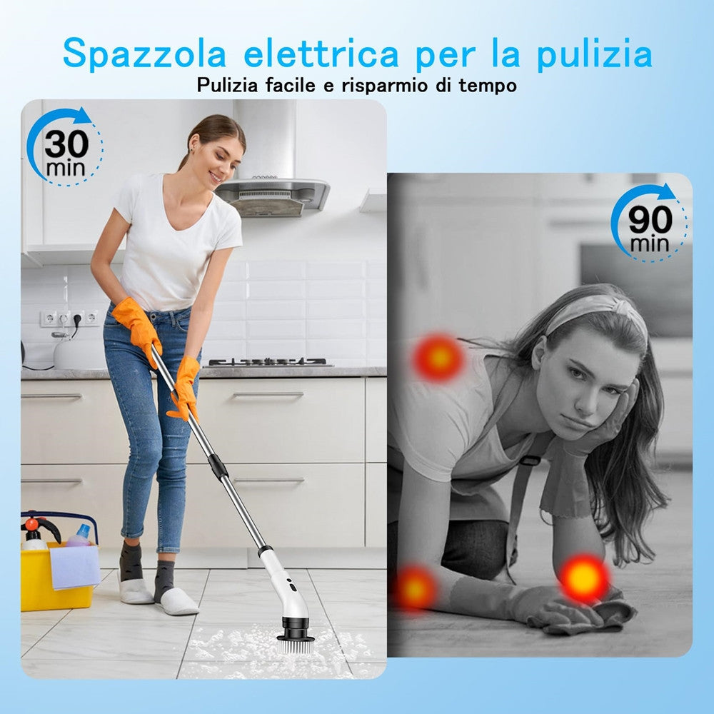 SPAZZOLA ROTANTE ELETTRICA MULTIFUNZIONE 9IN1 RICARICABILE SENZA FILI MANICO ESTENSIBILE