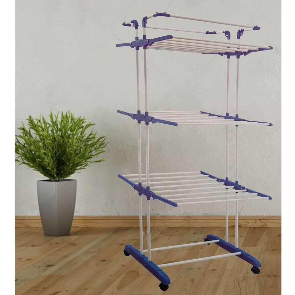 STENDIBIANCHERIA STENDINO VERTICALE 3 RIPIANI PIEGHEVOLE CON RUOTE FINO 40 KG