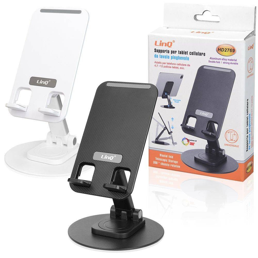 SUPPORTO STAFFA UNIVERSALE PIEGHEVOLE 360° DA TAVOLO PER TABLET SMARTPHONE HD2769