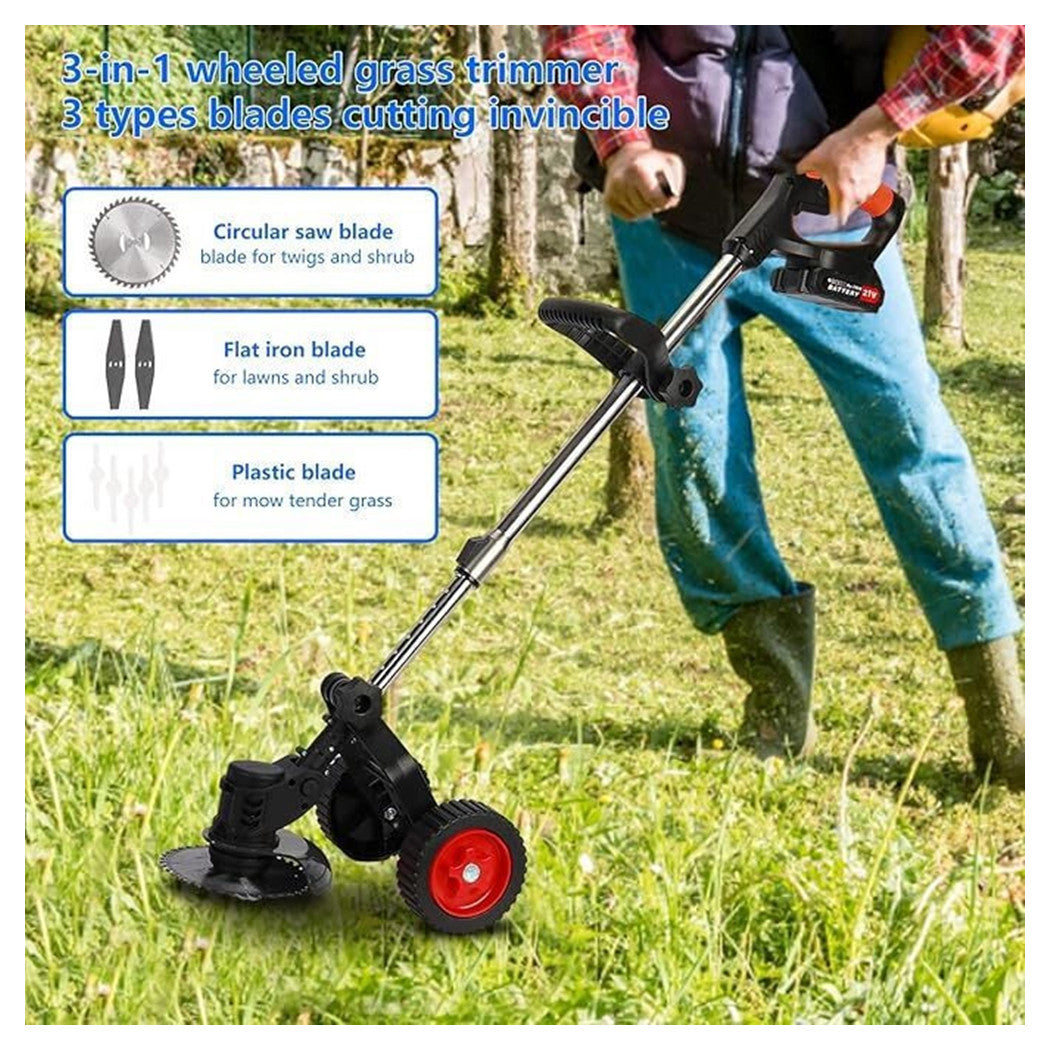 TAGLIAERBA TOSAERBA TAGLIABORDI ELETTRICO A BATTERIA RICARICABILE 21V CON RUOTE Q-TW8