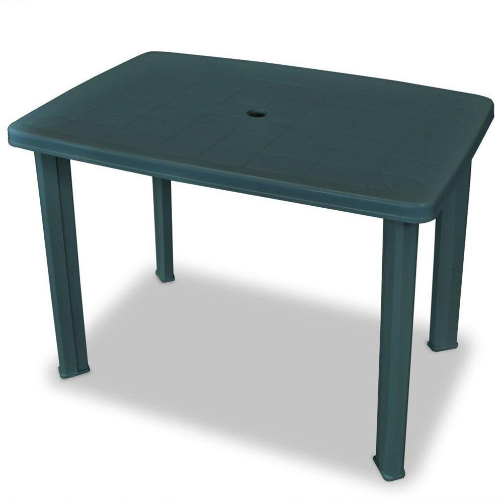 TAVOLO DA GIARDINO VERDE ESTERNO RESISTENTE 101X68XH72CM CON FORO OMBRELLONE 023738