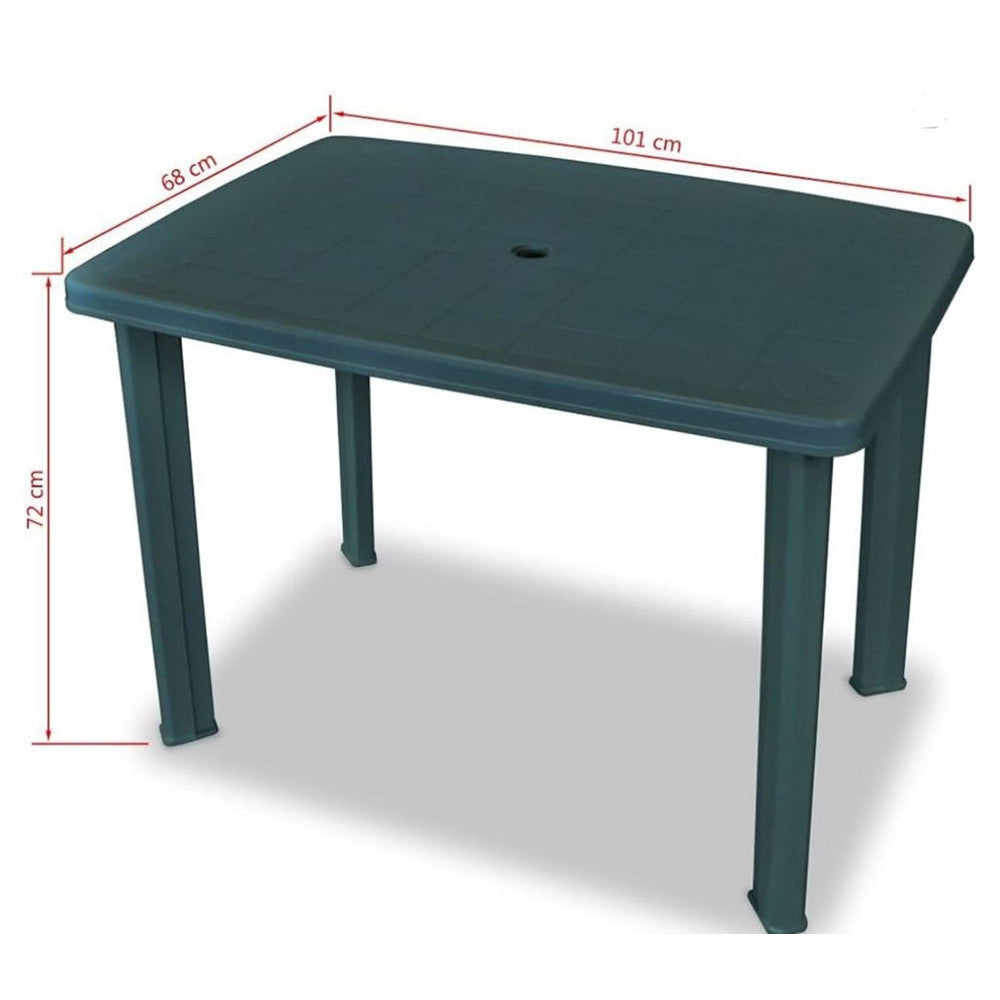 TAVOLO DA GIARDINO VERDE ESTERNO RESISTENTE 101X68XH72CM CON FORO OMBRELLONE 023738