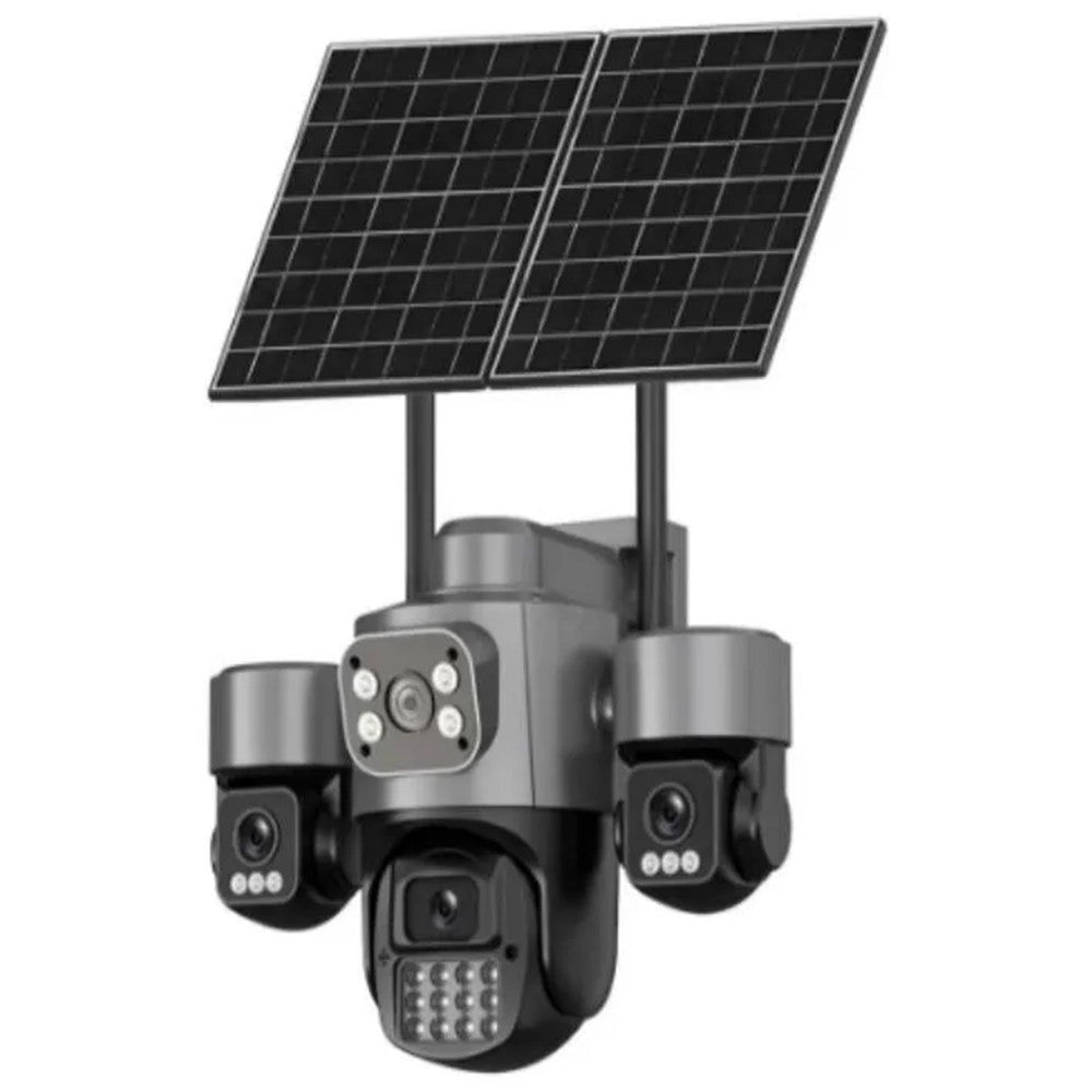 TELECAMERA DI VIDEOSORVEGLIANZA A QUATTRO LENTI AOV PTZ ROTANTE 4G A ENERGIA SOLARE