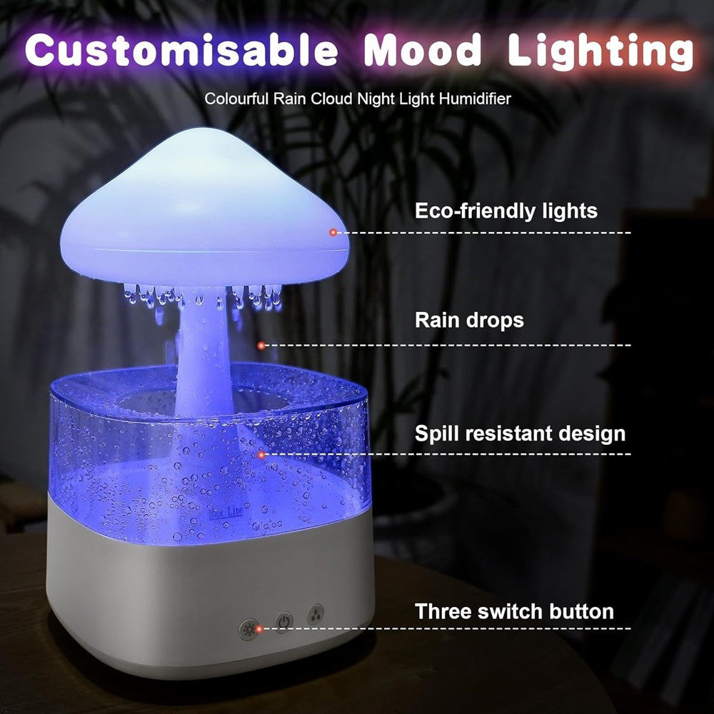 UMIDIFICATORE NUVOLA DI PIOGGIA DIFFUSORE OLI ESSENZIALI AROMATERAPIA CON 7 LUCI