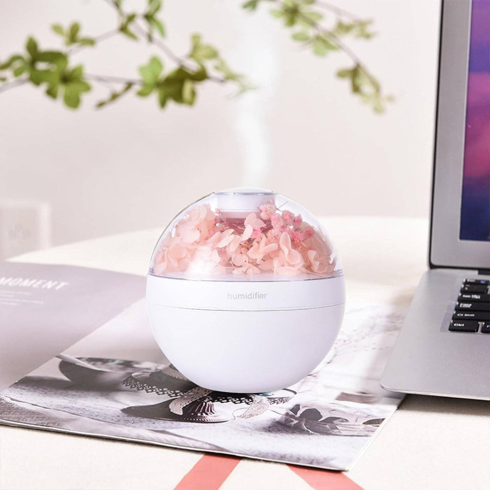 UMIDIFICATORE PER AMBIENTE AROMATERAPIA OLI ESSENZIALI USB CON FIORI PROFUMATORE