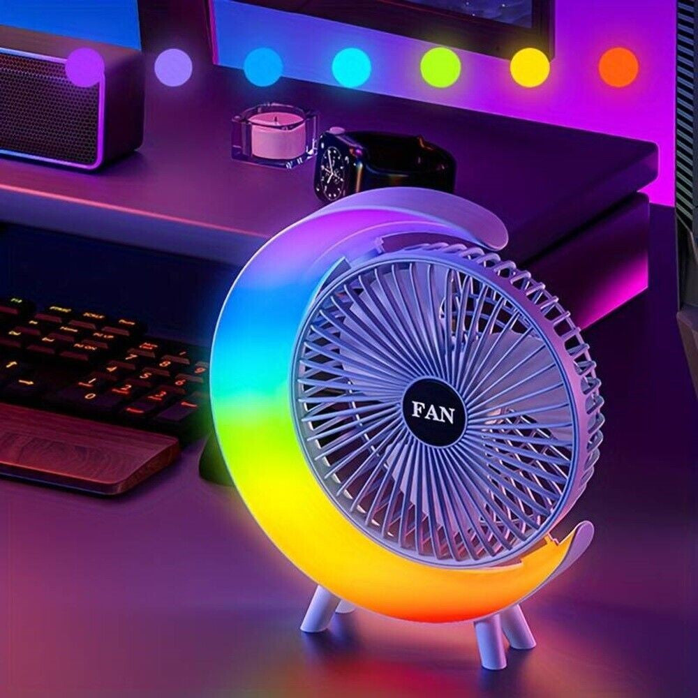 VENTILATORE DA TAVOLO USB 3 VELOCITA' CON LUCE RGB COMPATTO SILENZIOSO PORTATILE