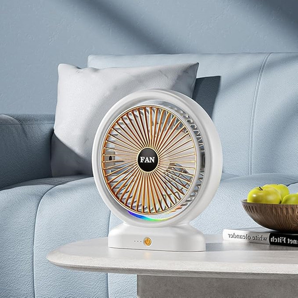 VENTILATORE DA TAVOLO USB RICARICABILE CON CIRCOLATORE D'ARIA A LUCE COLORATA 3 VELOCITÀ