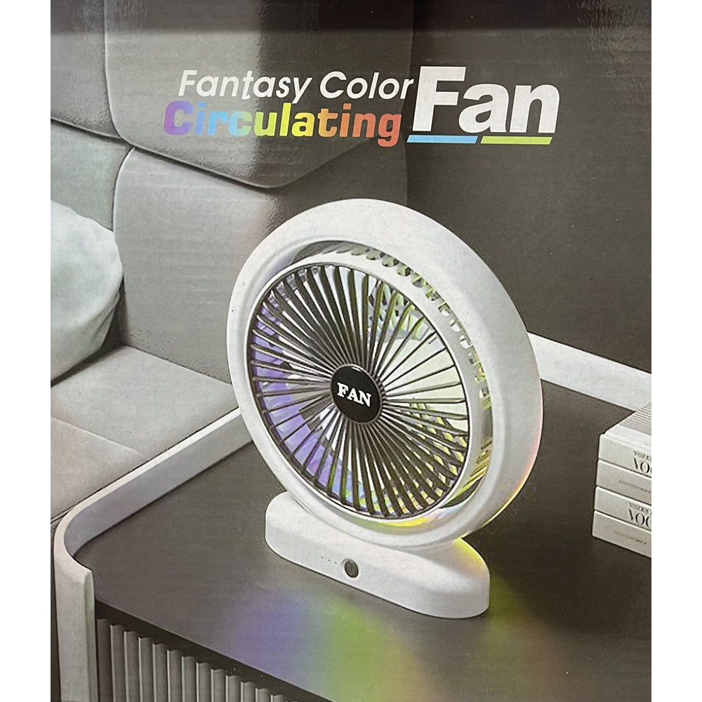 VENTILATORE DA TAVOLO USB RICARICABILE CON CIRCOLATORE D'ARIA A LUCE COLORATA 3 VELOCITÀ