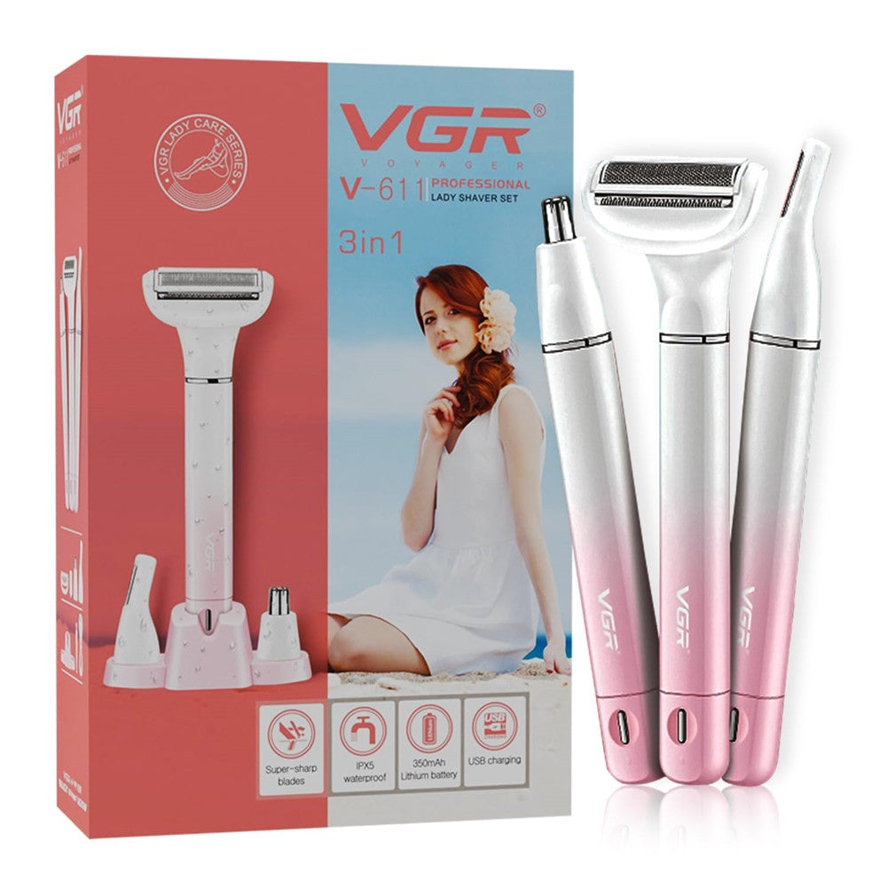 VGR V-611 Epilatore Donna Professionale USB Pelle Liscia Accessori Precisi