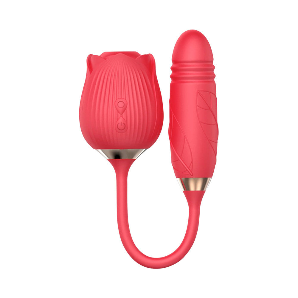 Vibratore Succhia Clitoride e Punto G doppia Stimolazione con Dildo Telescopico