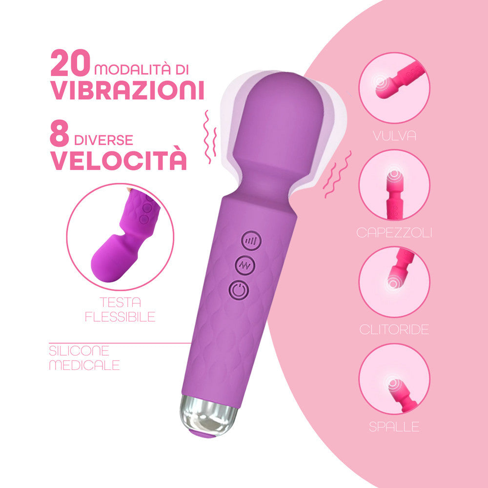 Wand Massager Massaggiatore Vibratore Ricaricabile in Silicone Sex Toy per Donna